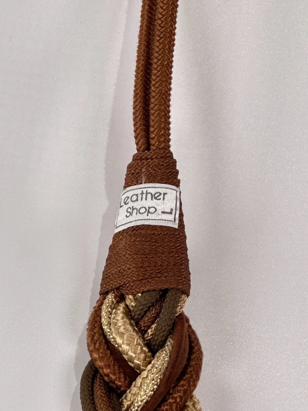 Leather Shop Braided Cord Belt Gold Leaf Buckle Metallic Rope Brown Gold L